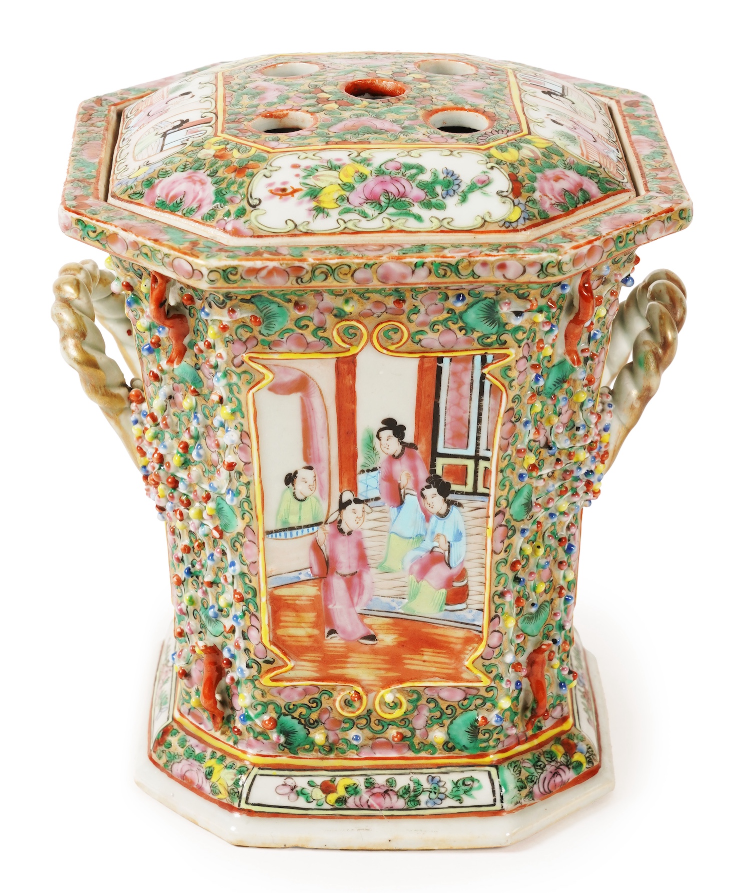 A Chinese famille rose bough pot and cover, Daoguang period (1821-50)
